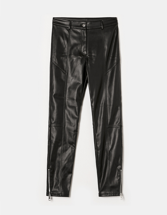 TALLY WEiJL, Pantaloni Skinny In Similpelle Neri con Cerniere for Women