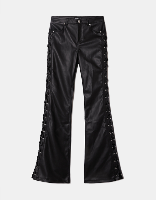 TALLY WEiJL, Schwarze Flare Hose aus Kunstleder mit Schnürung for Women