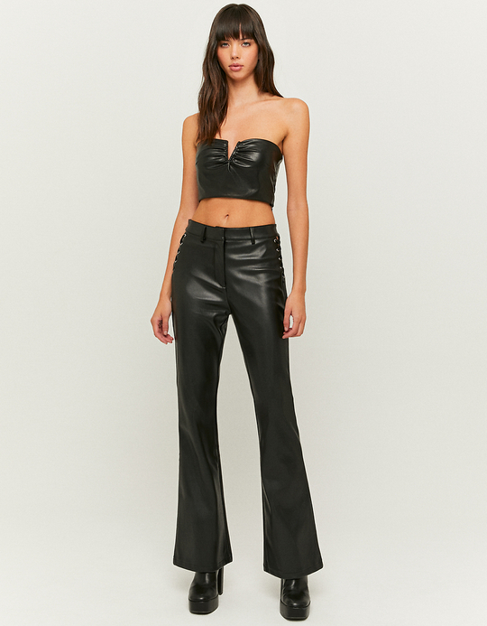 TALLY WEiJL, Black Skinny Flare Faux Leather Trousers for Women