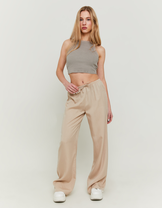 TALLY WEiJL, Beige Wide Leg Trousers with Elastic Coulisse for Women