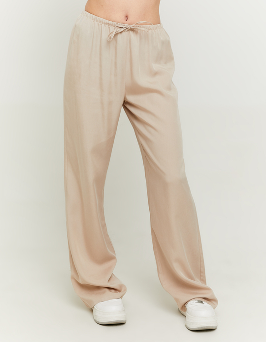 TALLY WEiJL, Beige Wide Leg Trousers with Elastic Coulisse for Women