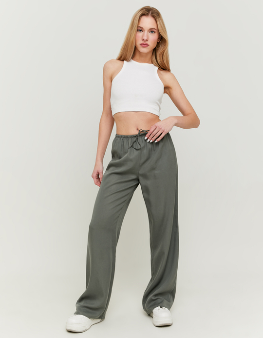 TALLY WEiJL, Khaki Wide Leg Trousers with Elastic Coulisse for Women