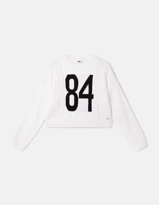 TALLY WEiJL, Maglione Bianco in Maglia Jacquard con Girocollo for Women