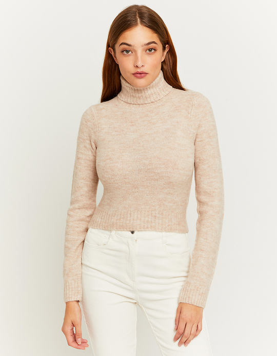 TALLY WEiJL, Beige Cropped Turtle Neck Jumper for Women