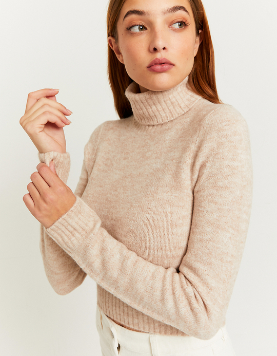 TALLY WEiJL, Beige Cropped Turtle Neck Jumper for Women