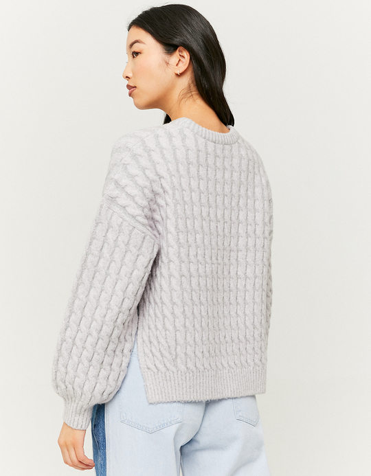 TALLY WEiJL, Grauer Pullover mit lilafarbenen Kabeln for Women