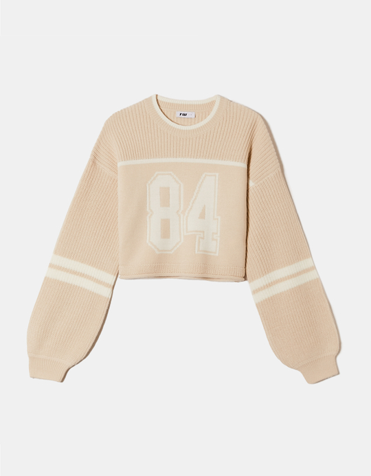 TALLY WEiJL, Varsity Style Beige Jumper with Front Number for Women