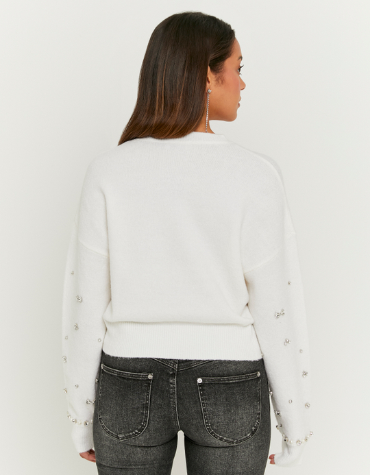 TALLY WEiJL, Weißer Strickpullover mit Strasssteinen for Women