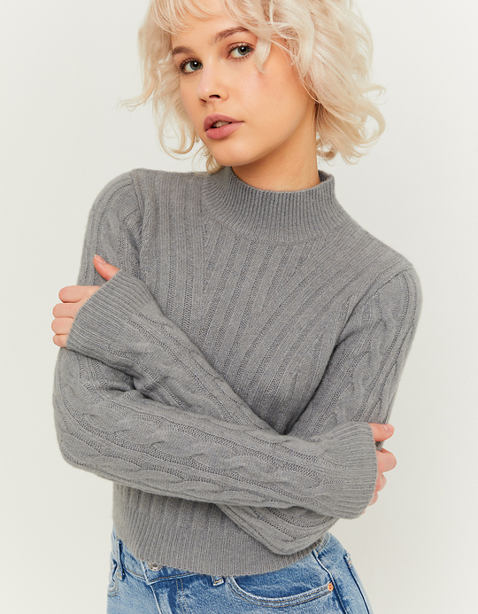 TALLY WEiJL, Grauer Rollkragenpullover aus Kabelstrick for Women