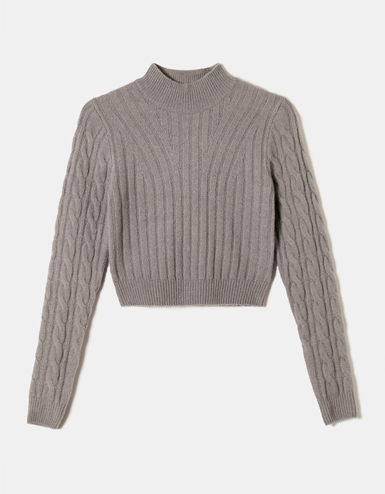 TALLY WEiJL, Grauer Rollkragenpullover aus Kabelstrick for Women