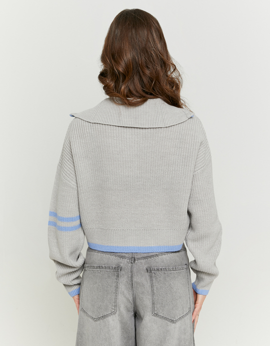 TALLY WEiJL, Grauer Strickpullover mit blauen Streifen for Women