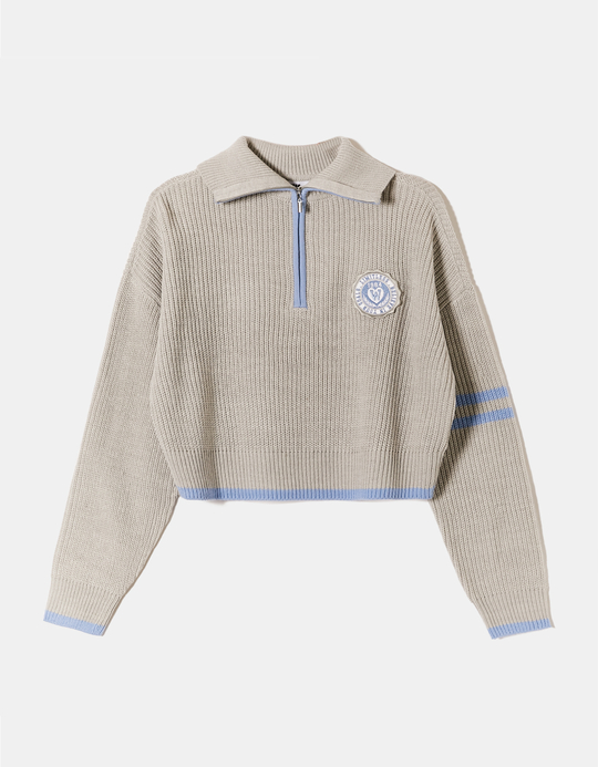 TALLY WEiJL, Grauer Strickpullover mit blauen Streifen for Women