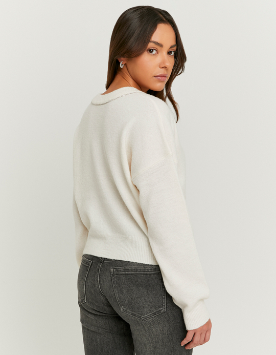 TALLY WEiJL, Gestrickter weisser Pullover mit Strass-Schleife for Women