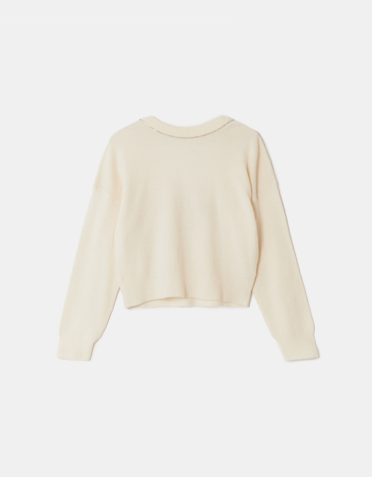 TALLY WEiJL, Gestrickter weisser Pullover mit Strass-Schleife for Women