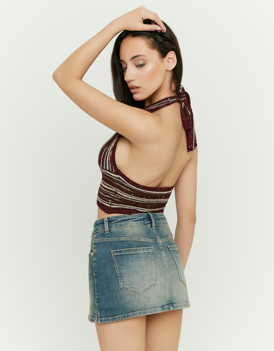 TALLY WEiJL, Knit Crop Top with Sequins for Women