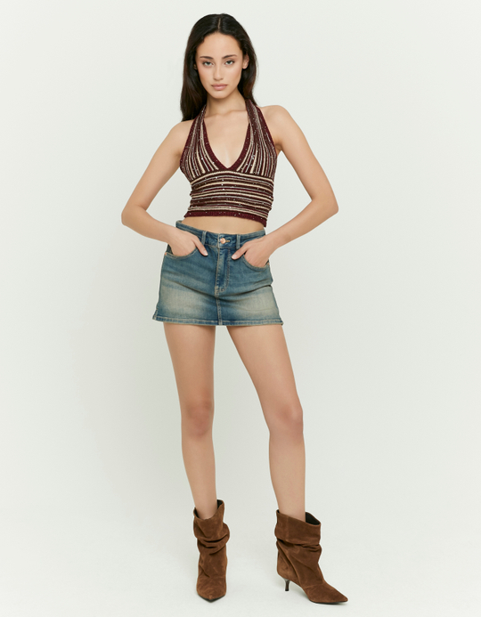 TALLY WEiJL, Knit Crop Top with Sequins for Women