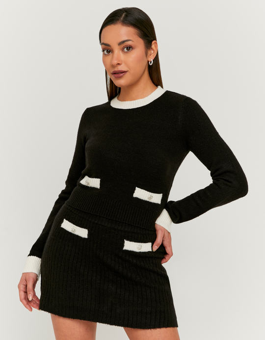 TALLY WEiJL, Gecroppter schwarzer Pullover mit Kontrast-Details for Women