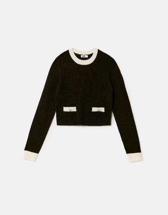 TALLY WEiJL, Gecroppter schwarzer Pullover mit Kontrast-Details for Women