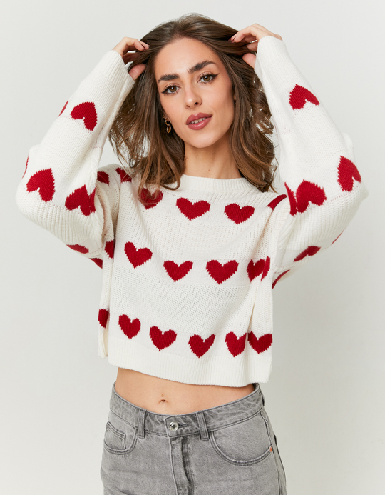 TALLY WEiJL, Maglione Bianco con Motivo a Cuori Rossi for Women