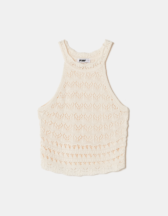 TALLY WEiJL, White Crochet Halter Top for Women