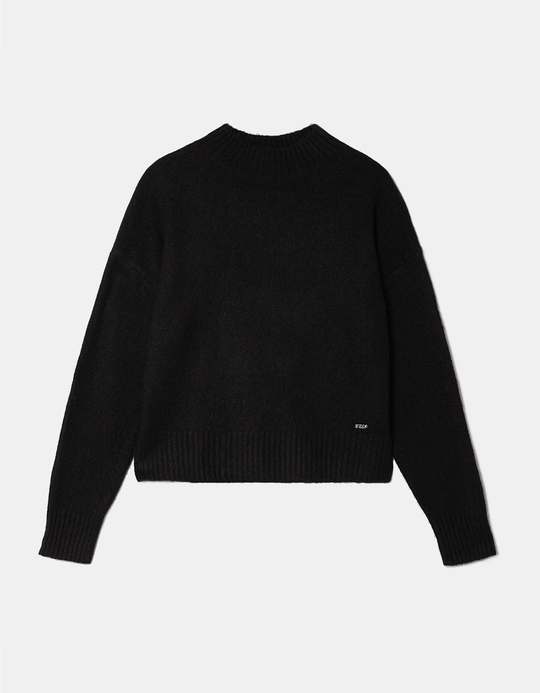TALLY WEiJL, Black Basic Knit Jumper with Mock Neck for Women