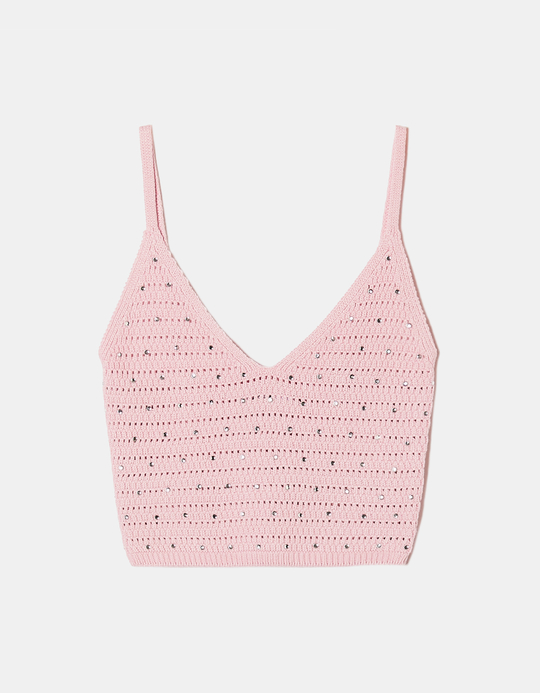 TALLY WEiJL, Top in Maglia Pointelle Rosa for Women