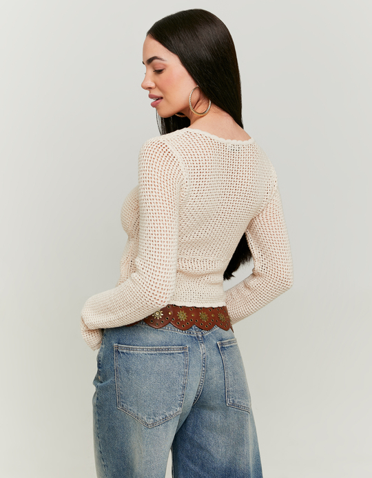 TALLY WEiJL, Beige Crochet Cropped Top for Women