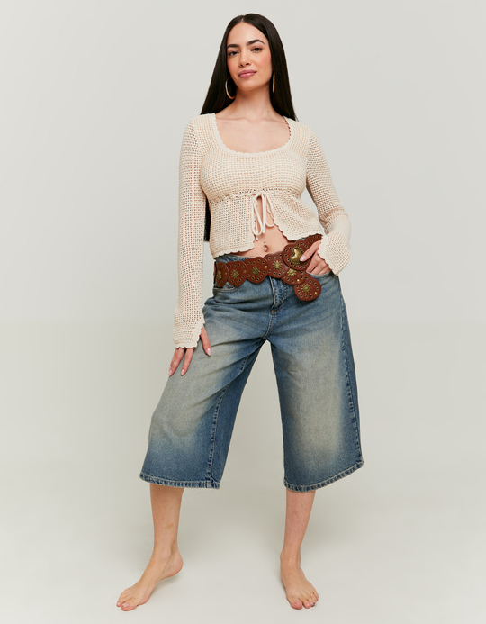 TALLY WEiJL, Beige Crochet Cropped Top for Women