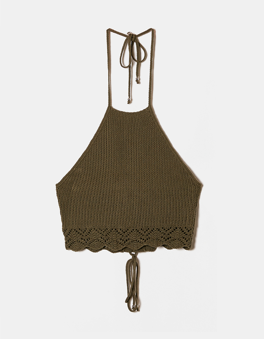 TALLY WEiJL, Crop Top Kaki en Crochet for Women