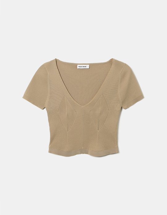 TALLY WEiJL, Crop Top In Maglia Beige for Women