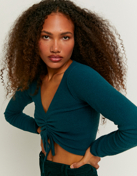 TALLY WEiJL, Top Froncé Court Col V Vert for Women