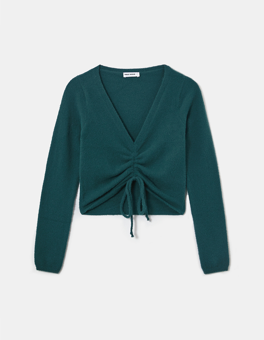 TALLY WEiJL, Top Froncé Court Col V Vert for Women