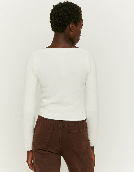 TALLY WEiJL, White Ruched  Cropped  V-Neck  Top for Women