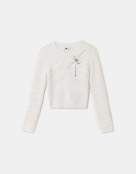 TALLY WEiJL, Pull en Maille Blanc à Découpes et Strass for Women