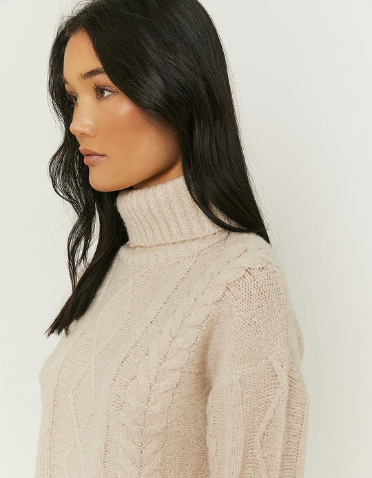 TALLY WEiJL, Pull Maille Torsadée Court Beige for Women