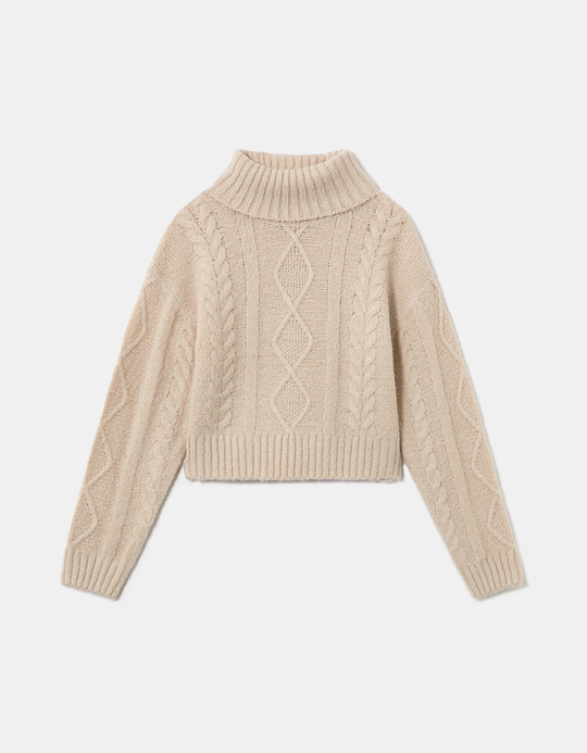 TALLY WEiJL, Pull Maille Torsadée Court Beige for Women