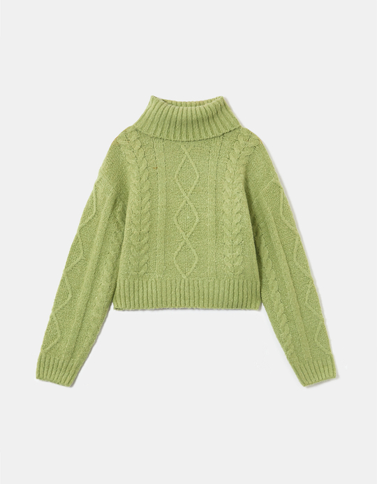 TALLY WEiJL, Grüner kurzer Kabelstrick Pullover for Women