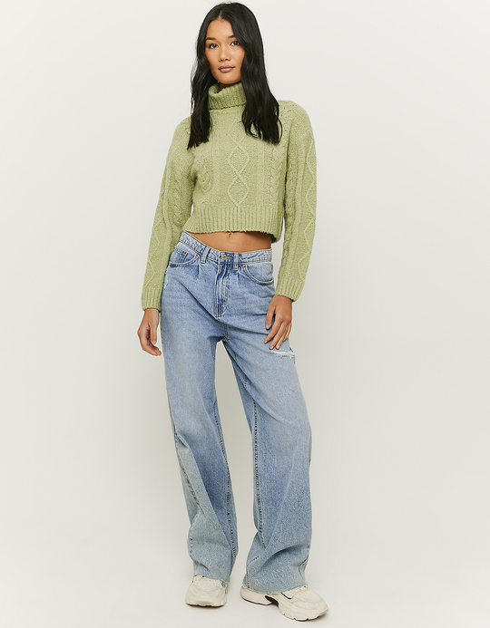 TALLY WEiJL, Grüner kurzer Kabelstrick Pullover for Women