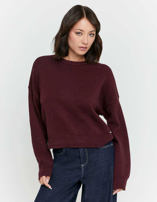TALLY WEiJL, Bordeauxroter Basic Strickpullover for Women