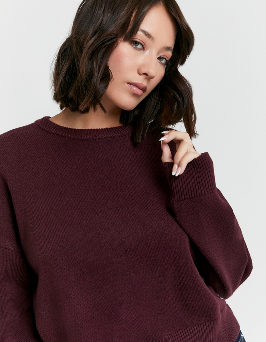 TALLY WEiJL, Bordeauxroter Basic Strickpullover for Women