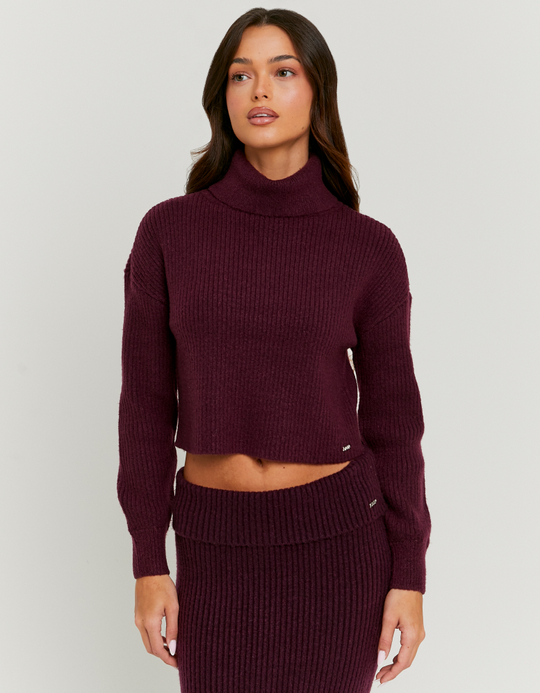 TALLY WEiJL, Burgunderfarbener Rollkragen Strickpullover for Women