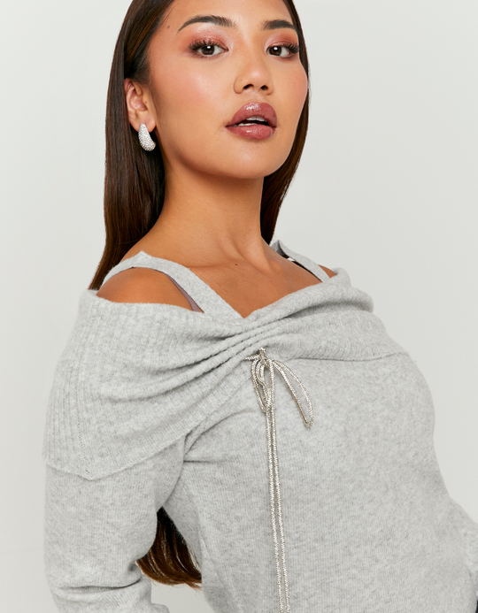 TALLY WEiJL, Grey Off Shoulder Knitted Jumper for Women