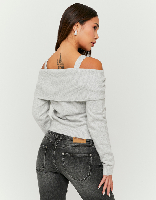 TALLY WEiJL, Πλεκτό Πουλόβερ Off Shoulder Γκρι for Women