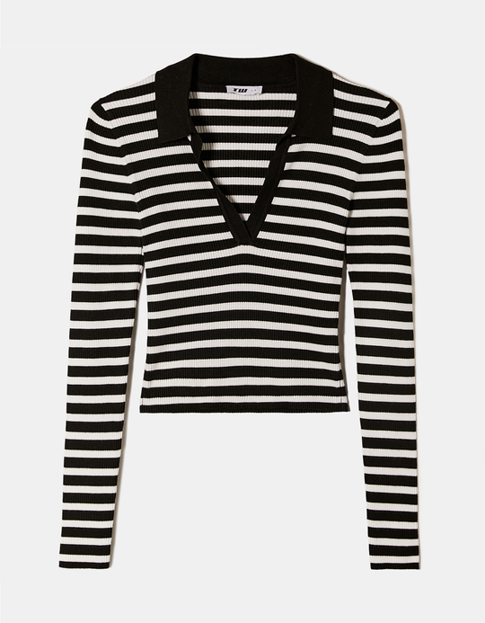 TALLY WEiJL, Gestreifer Bodycon Pullover mit Polo-Kragen for Women