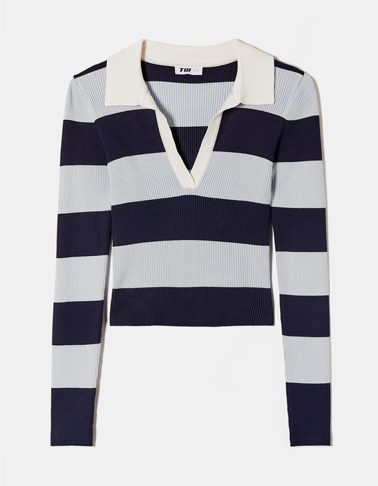 TALLY WEiJL, Striped Fitted Jumper with Polo Neck for Women