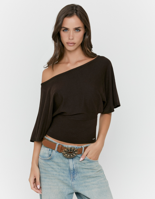 TALLY WEiJL, Brown Boat Neck Top for Women