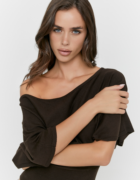 TALLY WEiJL, Brown Boat Neck Top for Women
