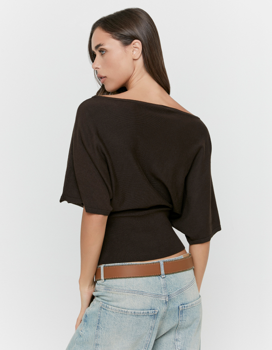 TALLY WEiJL, Brown Boat Neck Top for Women