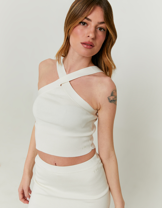 TALLY WEiJL, Top Bianco in Maglia con Spalline Incrociate for Women