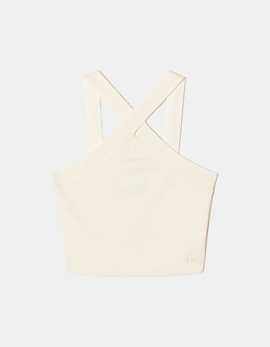 TALLY WEiJL, White Knitted Top with Crossed Straps for Women